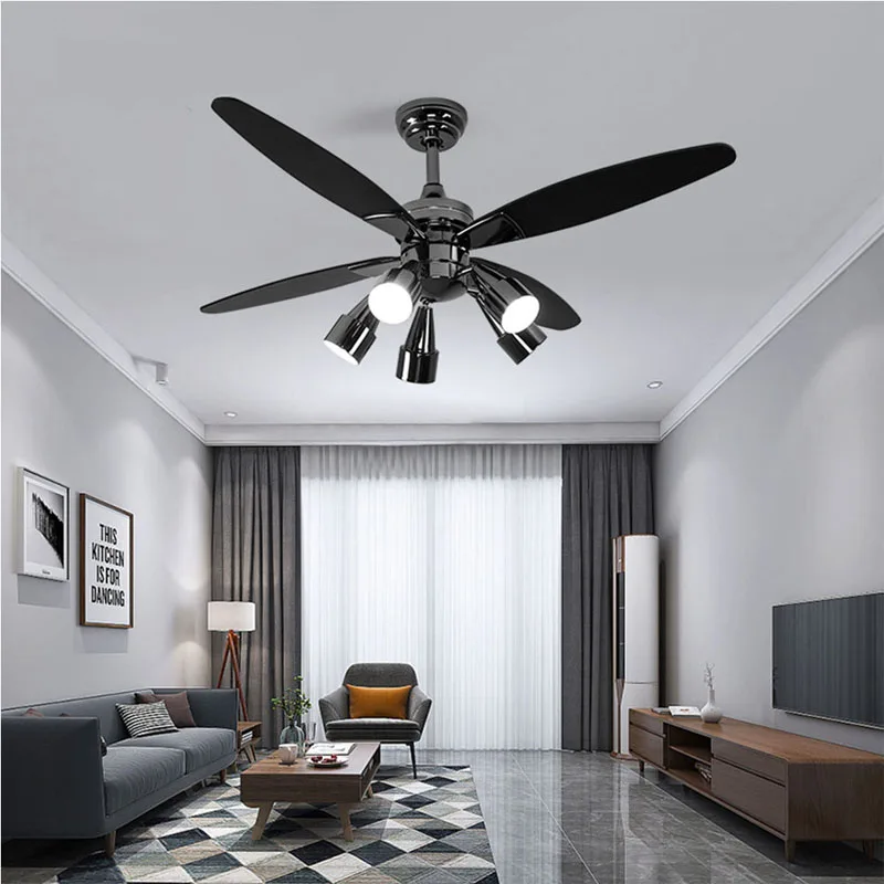 48 inch luxury ceiling ventilator lamp fan with lights remote control rotates 90 degrees Piano black fans lamps ligh lighting