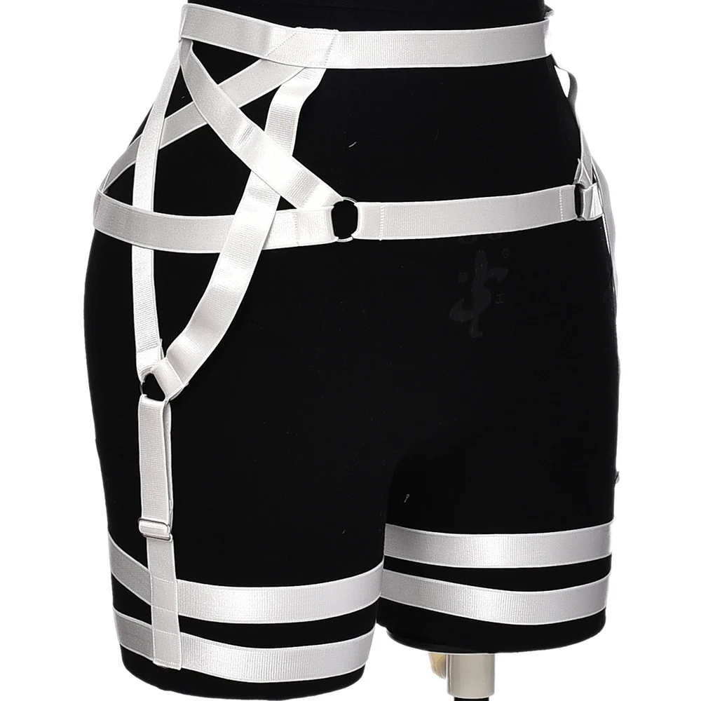 BONDAGE STRAPPY Pentagram Stockings Garter Harness Belt Body Cage Hollow Suspender Belt Elastic Adjust Sexy Lingerie Goth Fetish