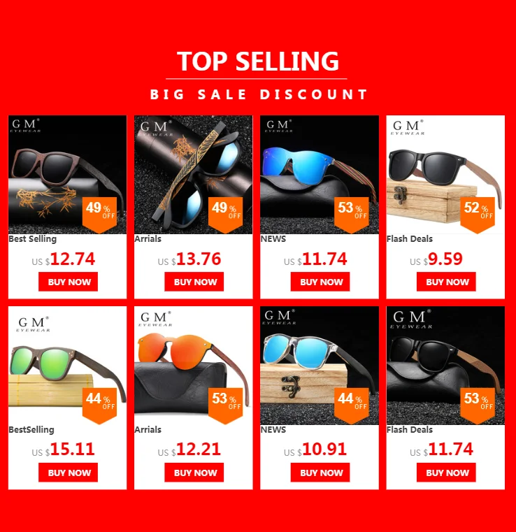 GM Environment-Friendly Retro Walnut Wood Sunglasses UV400 Polarized Bamboo Sunglasses Men's Fashion Trendy Anti Blue Lens 7061h