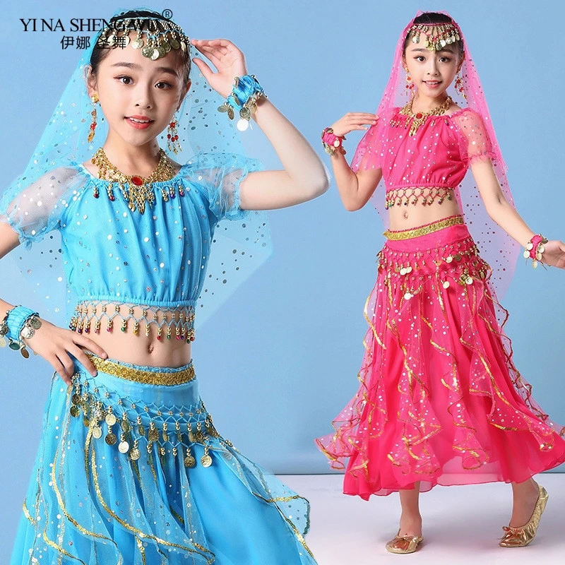 Bambini Costumi di Danza Del Ventre Set Danza Orientale Ragazze Danza Del Ventre India Danza Vestiti danza del Ventre Bambini Indiana Bollywood Vestito