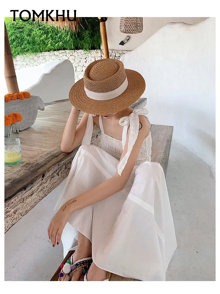 New Casual Handmade Straw Beach Hat For Women Summer Holiday Panama Cap 2020 New Fashion Concave Flat Sun Protection Visor Hat