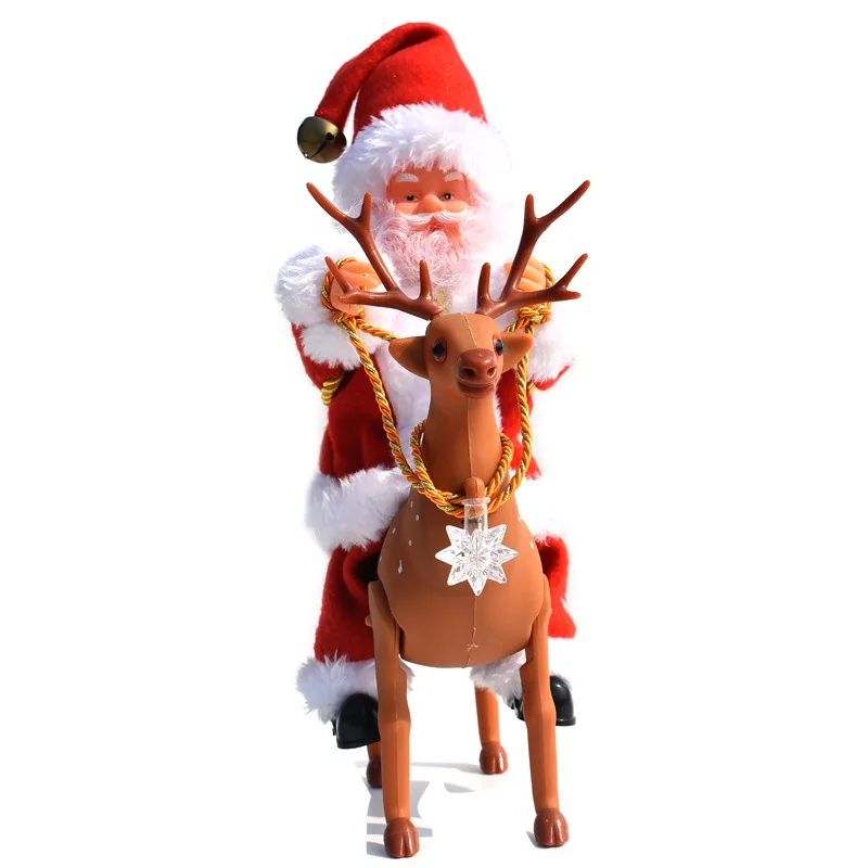 Christmas  Plush Toys Gift Electric Santa Claus Riding a Deer Music Box Player Decoration Toy