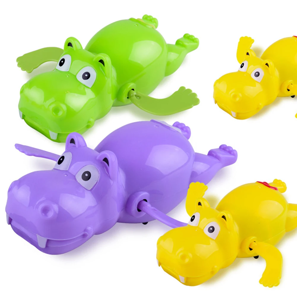 1Pc Cartoon Clockwork Bath Toy Swimming Hippo Animal Clockwork Wind up Fun Bath Water Kids Toy