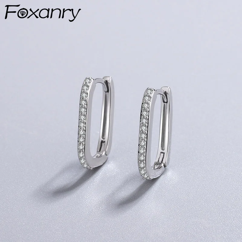 FOXANRY Prevent Allergy Silver Color Hoop Earrings for Women Accessories New Trend Simple Sparkling Zircon Bride Jewelry