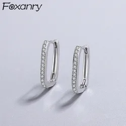 FOXANRY Prevent Allergy Silver Color Hoop Earrings for Women Accessories New Trend Simple Sparkling Zircon Bride Jewelry