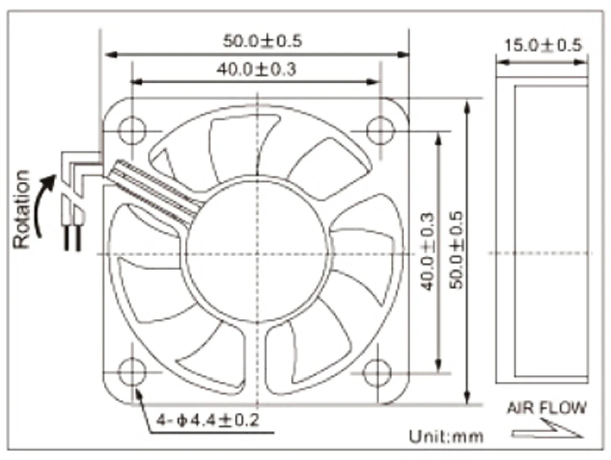 1pc Brushless DC Cooling Fan 50x50x15mm 5015 7 blades 5V 0.23A 2pin Connector