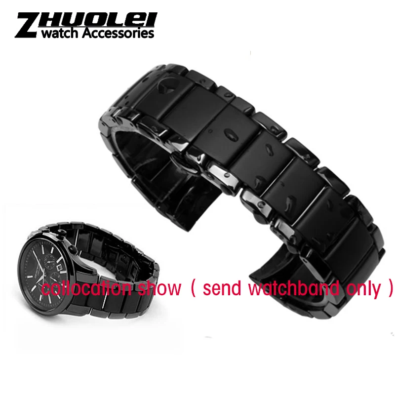 for AR1452 AR1451 Ceramic watchband and case 22mm 24mm High Quality Black men Ceramic Strap Bracelet steel black Deployment band