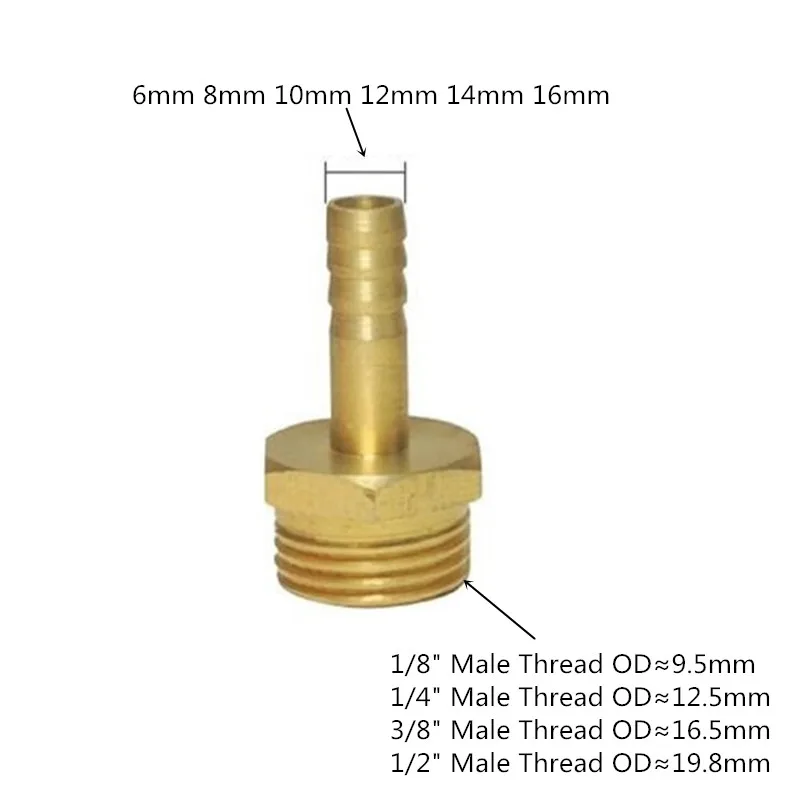 Brass Pipe Fitting 4mm 6mm 8mm 10mm 12mm Hose Barb Tail 1/8\