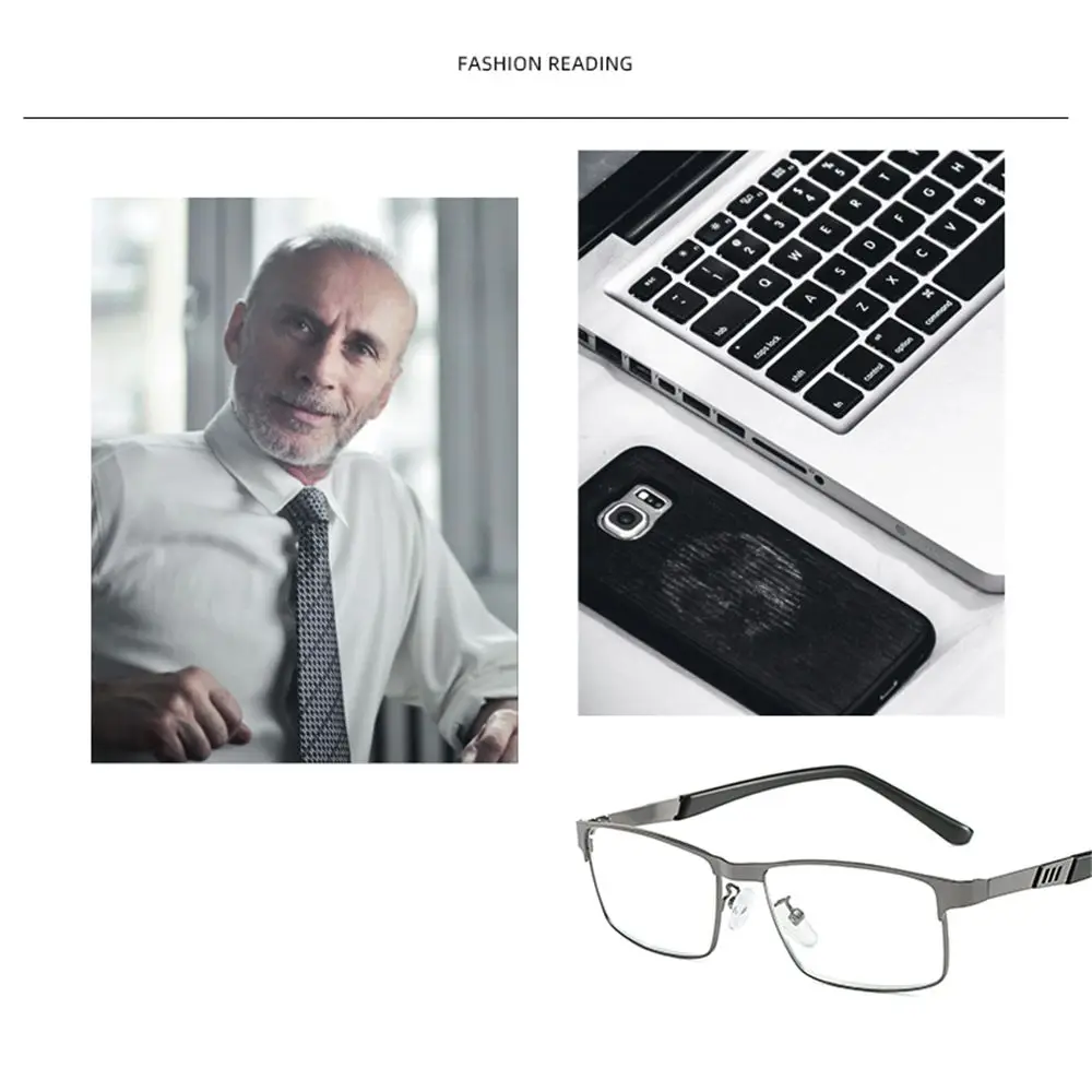 مستطيل مكافحة الضوء الأزرق الفولاذ المقاوم للصدأ الرجال طويل النظر نظارات قراء الكمبيوتر البصرية رجال الأعمال نظارات القراءة
