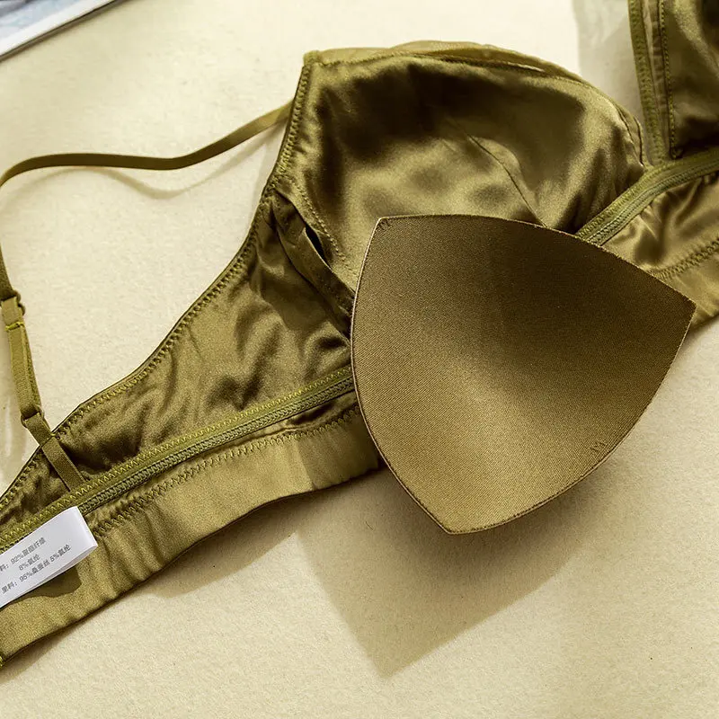 Women's 95% Real Silk 5% Spandax Lining with satin fabric Comfortable Removable pads Wire Free Wireless Bra Bralette TG117 view 6