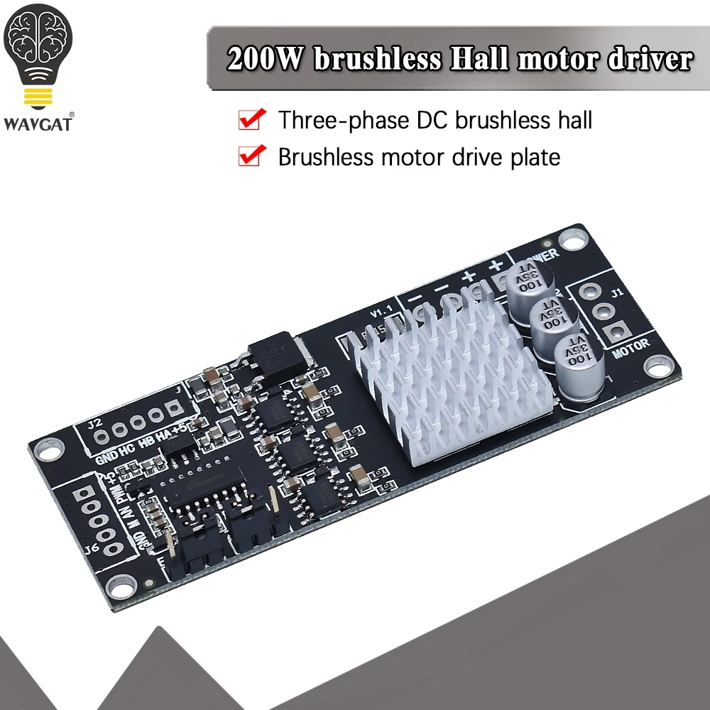 200W PWM three phase DC brushless Hall motor controller module brushless motor driver board can be controlled in both directions