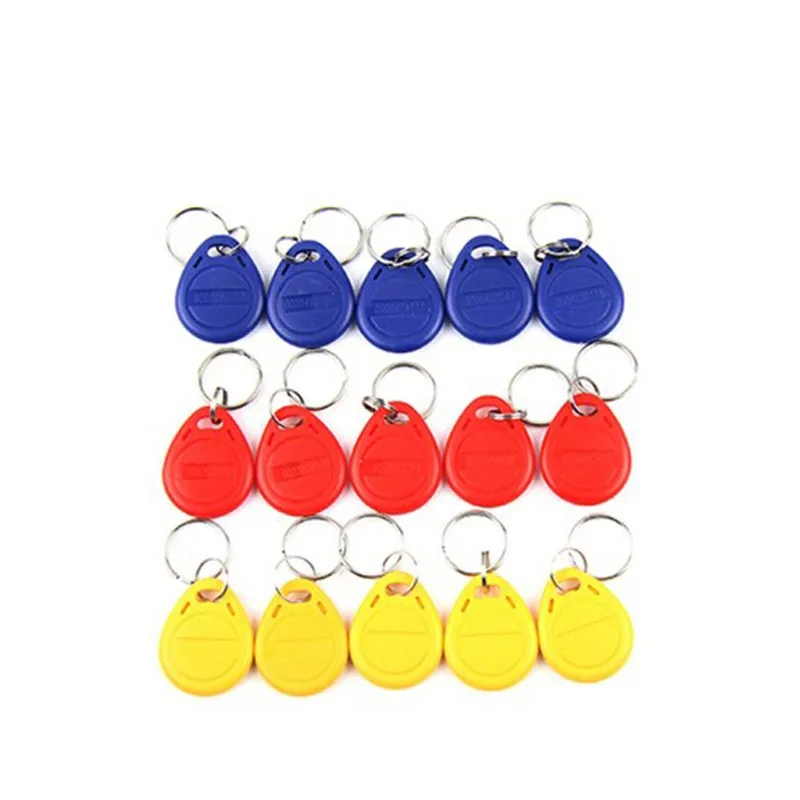 RFID Key Fobs para entrada de porta, identificação de proximidade, token tag, leitura de chip, cor opcional, azul, vermelho, amarelo, 125kHz, 100pcs