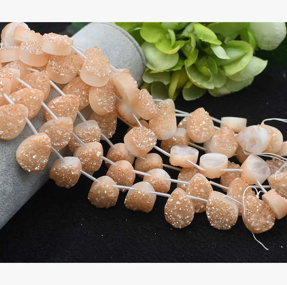 

7.5" champagne crystal Gilded agates Natural stone Loose beads for jewelry making Women Healing gifts