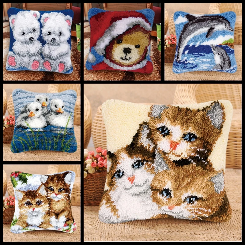 Cute Cartoon Animal DIY Embroidered Pillow Wool Cross Stitch Carpet Embroidery knooppakket 3D Latch Hook Carpet Accessories