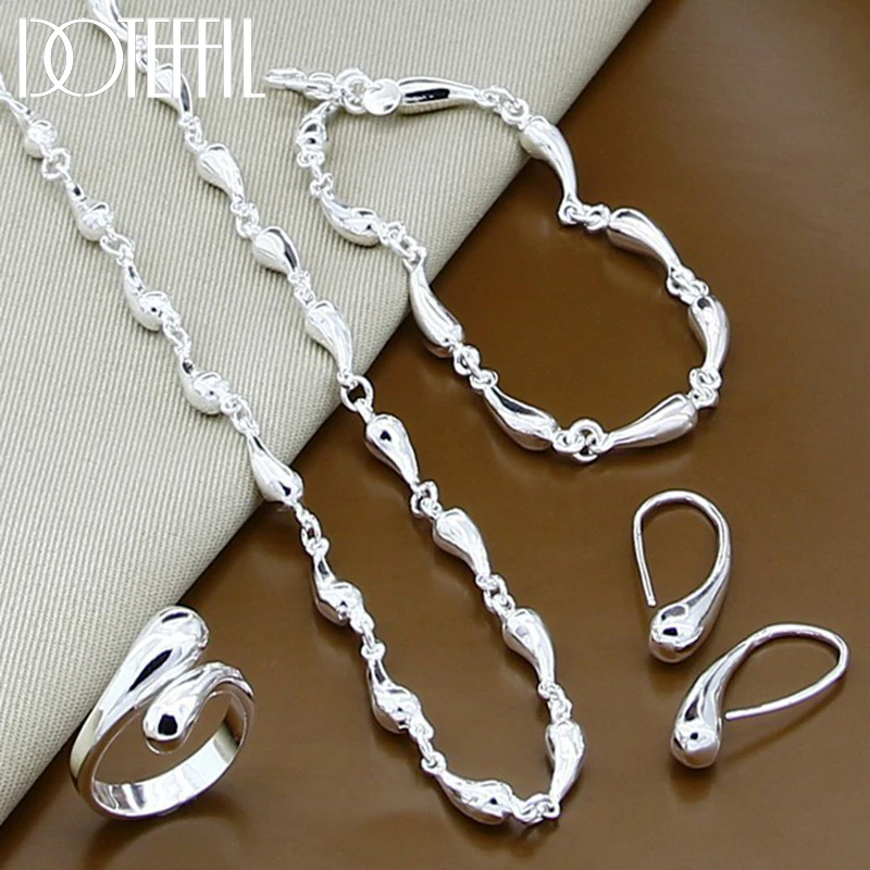 DOTEFFIL 925 Sterling Silver 18-calowy łańcuszek Krople wody Naszyjnik Bransoletka Kolczyk Pierścionek Zestaw dla kobiet Biżuteria ślubna