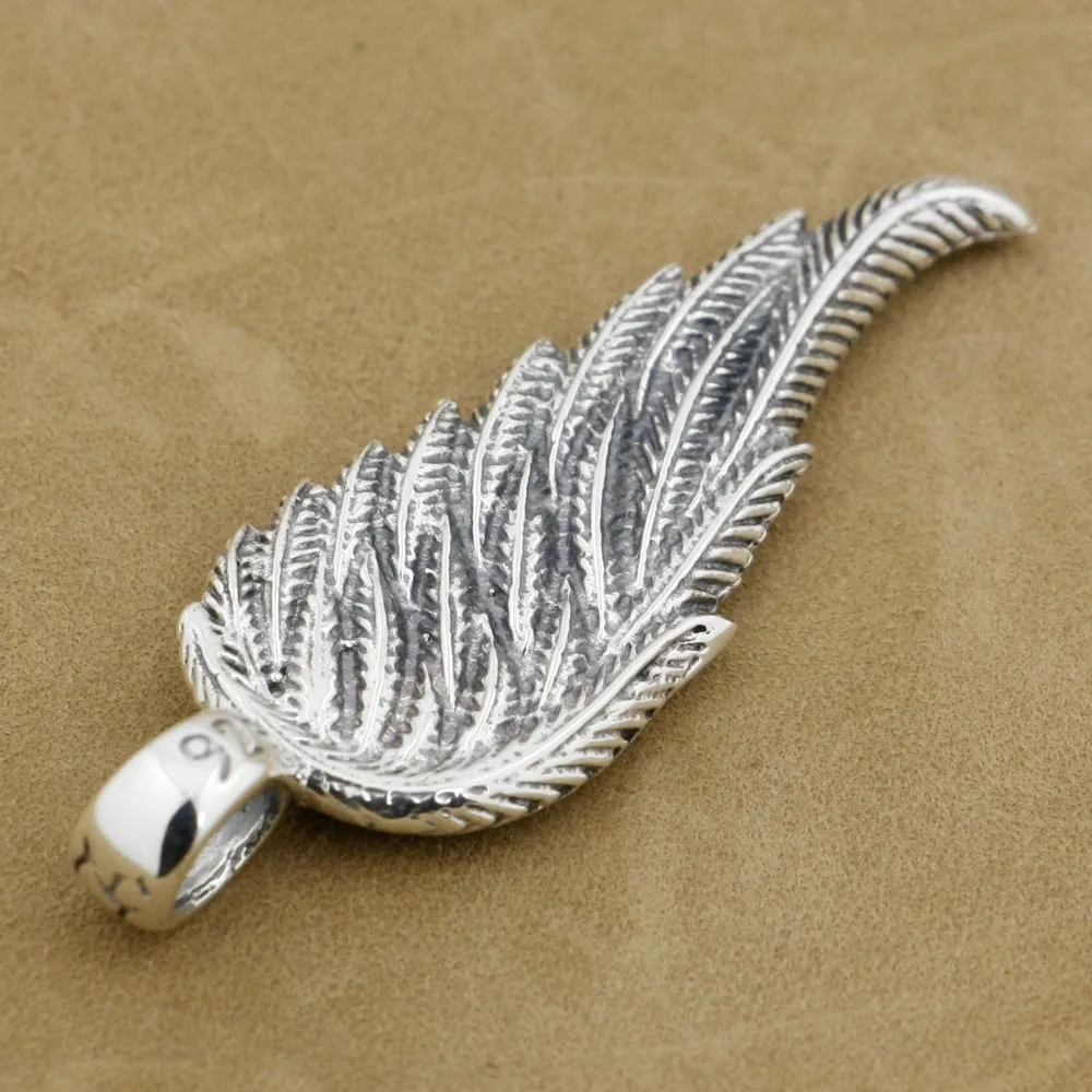 LINSION Angel Bird Wing Feather 2-Side 925 Sterling Silver Charms Pendant 8A008