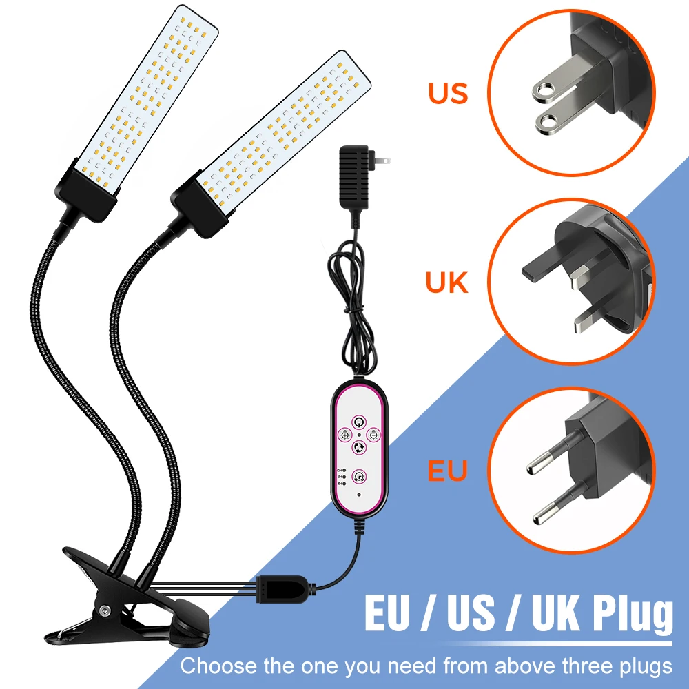 12V 전체 스펙트럼 식물 빛 LED Phyto 램프 성장 전구 미국 EU 영국 플러그 수경 조명 데스크탑 클립 Fitolampy 성장 텐트 상자