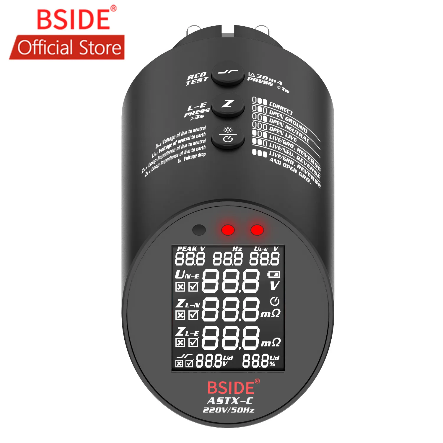 

BSIDE ASTX Circuit Analyzer T-RMS Professional Wire Tester Automatically Check Socket Wiring Status RCD/GFCI Tester