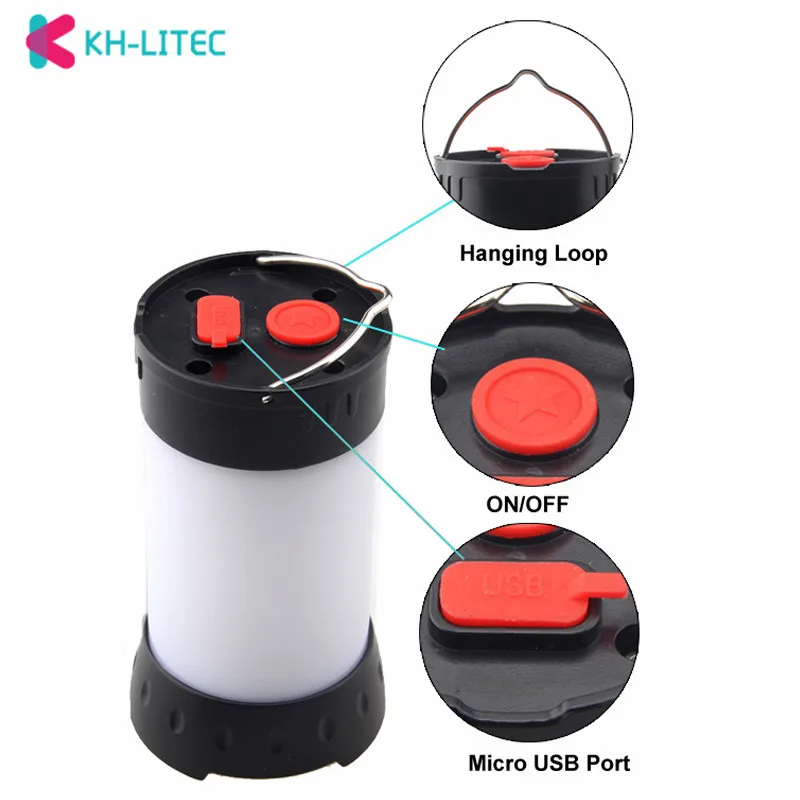 Magnetic Portable White Red Camping Lantern USB Rechargeable 5 Level Brightness Hanging Tent Emergency Flashlight 18650 Battery