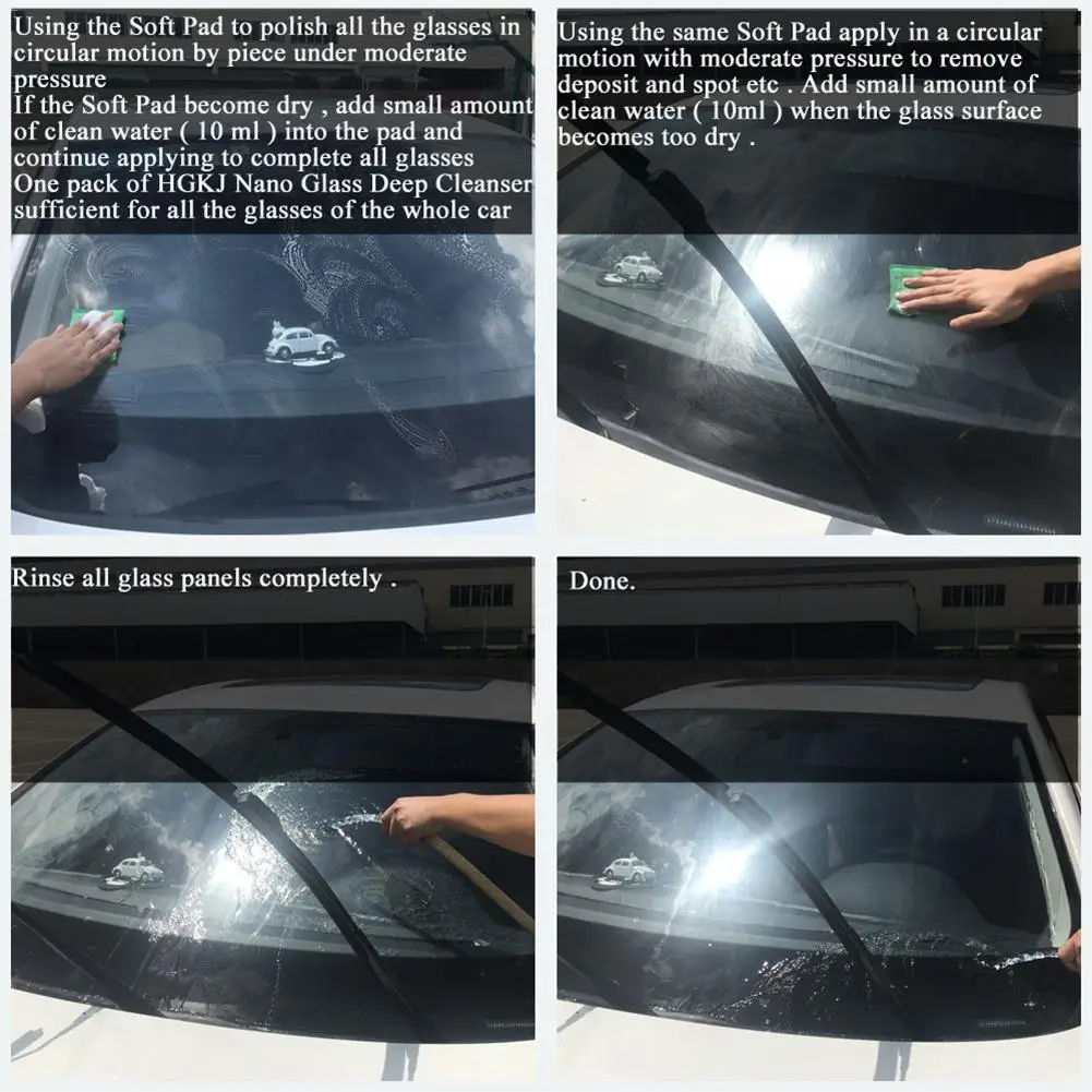 HGKJ Car Glass Deep Cleanser Car Glass Remove Oil Film Scratch Removing Cleaning Liquid Sponge Car Styling Accessories