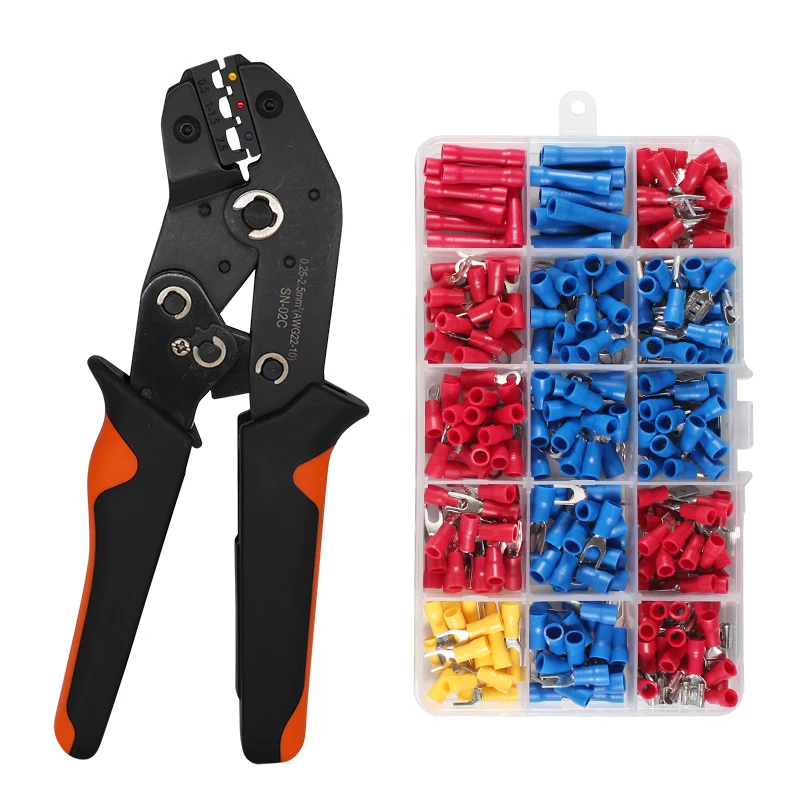 SN-02C mini hand Crimping Tool 0.25-2.5mm² Adjustable Crimper pliers with 280pcs Cable Lugs Assortment Kit wire crimp set