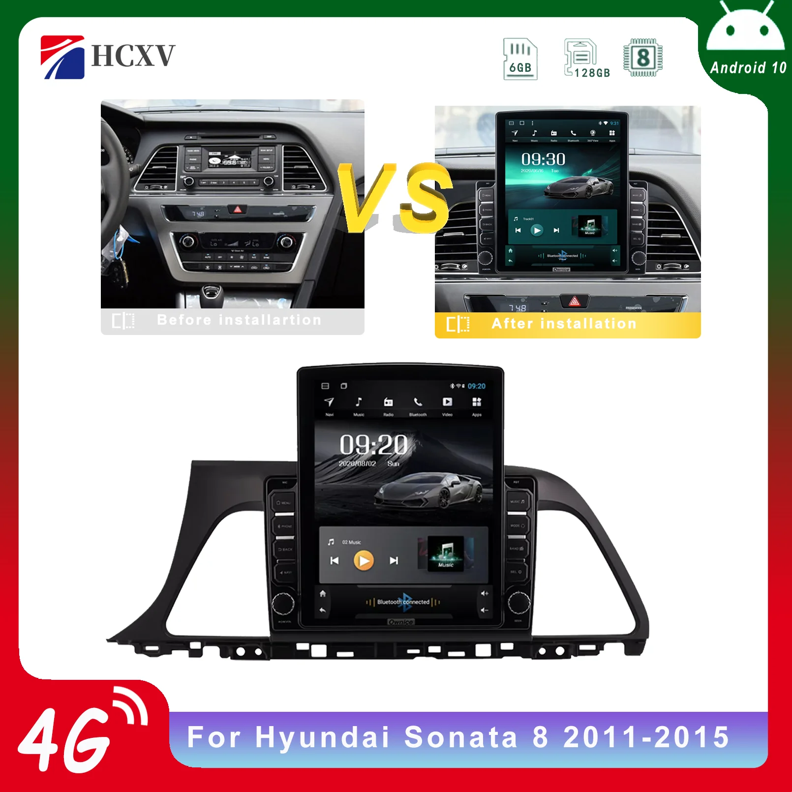 HCXV Android Car Radio Player Tesla Style Vertical For Hyundai Sonata 9 9.7’’ Carplay Multimedia Player Speakers GPS Navigation