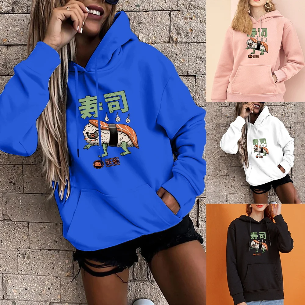 

Harajuku Hoodie Cartoon Print Women's Sports Pullover Bottoming Long-sleeved Hoodie Tops Loose Pocket Sweater Girl Pullover