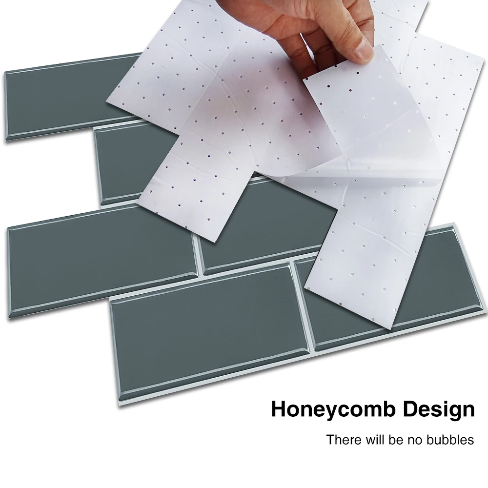 بلاط سميك مقاوم للماء باللون الرمادي والأزرق قابل للتقشير واللصق، بلاط مترو الانفاق ذاتي اللصق للمطبخ باكسبلاش #3