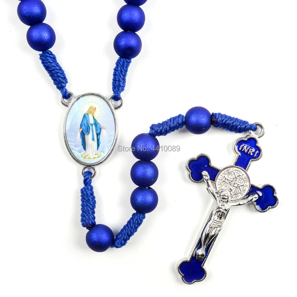 Dark Blue Rosary Blue Scrub Acrylic Beads Match St Benedict Crucifix Handmade Woven Rosary