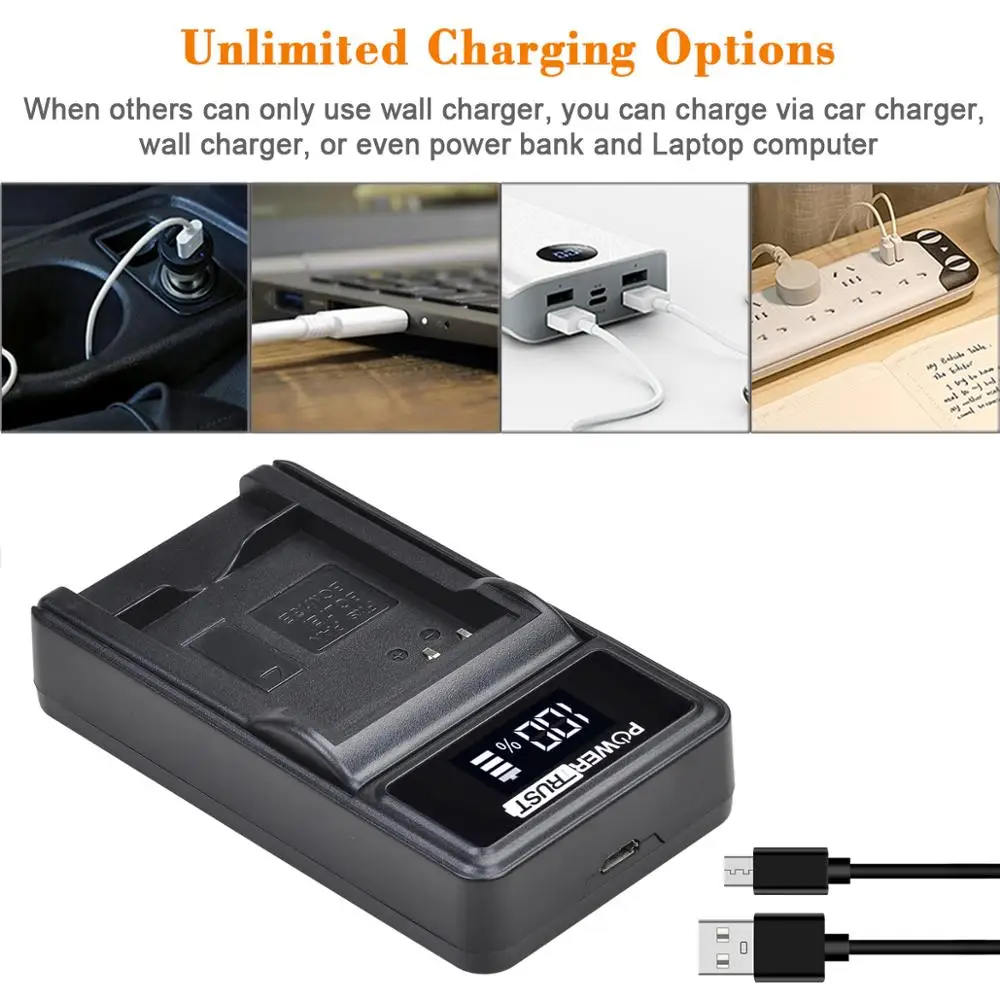 PowerTrust DMW-BCL7 960mAh BCL7 BCL7E Battery and Charger for Panasonic Lumix DMC-F5, DMC-FH10, DMC-FS50, DMC-SZ3, DMC-SZ9