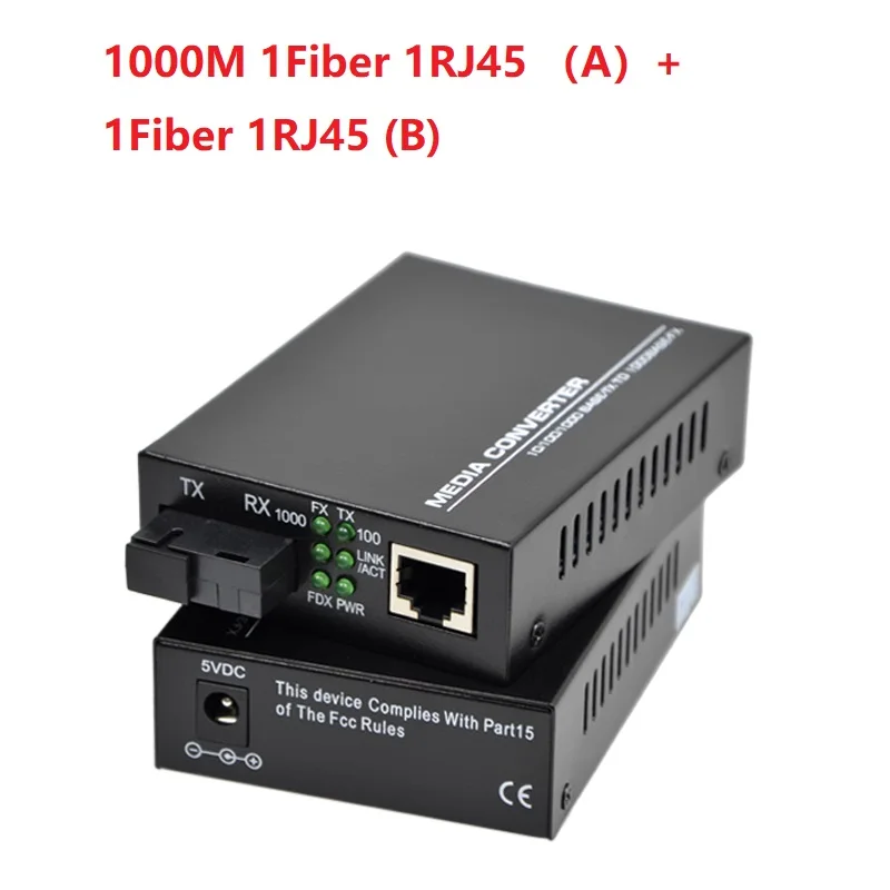 1 Pair 100/1000M Fiber Optic Transceiver 1 Fiber port 1 RJ45 port A and B 3km or 20km Single-Mode Optical Fiber Media Converter