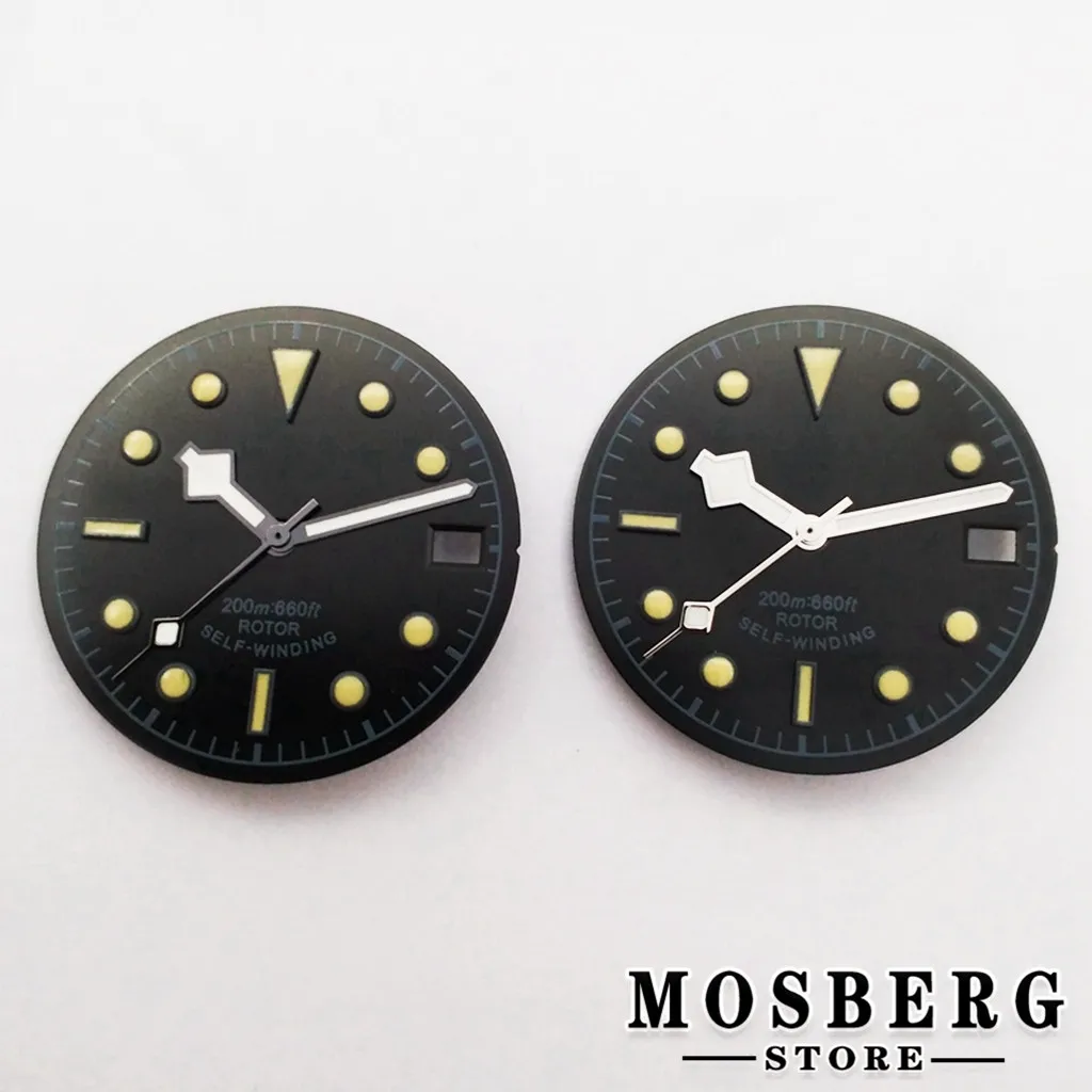 

28.5mm Sterile Black Green Luminous Watch Dial Watch Hands With Date Window For NH35 NH35A Watches Movement Accessory