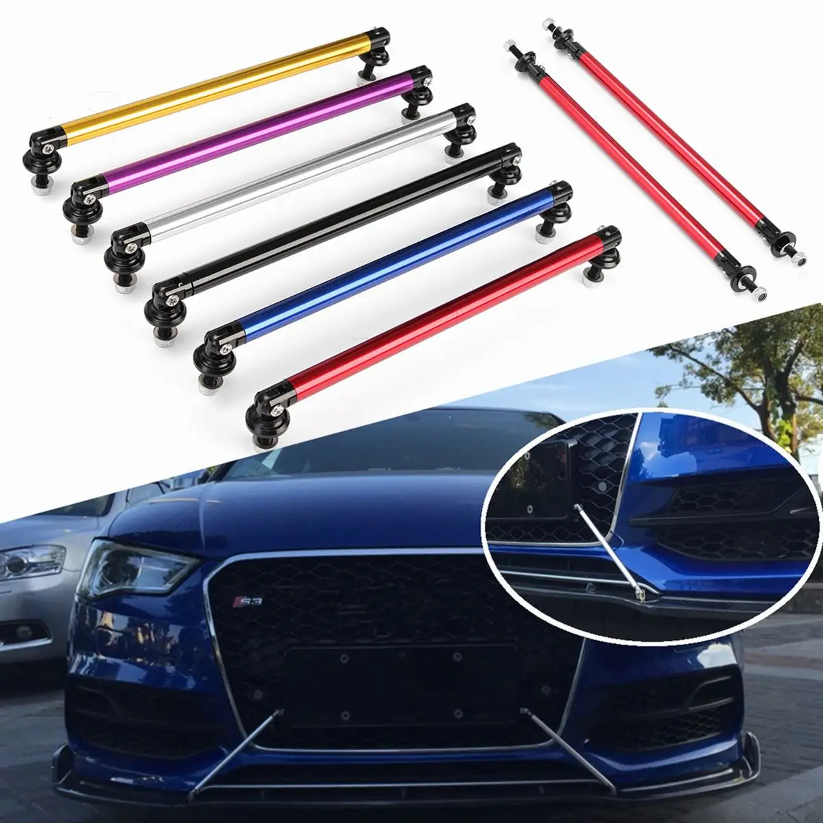 2pcs 200mm Car Universal Race Adjustable Front Rear Bumper Wind Splitter Protector Rod Support