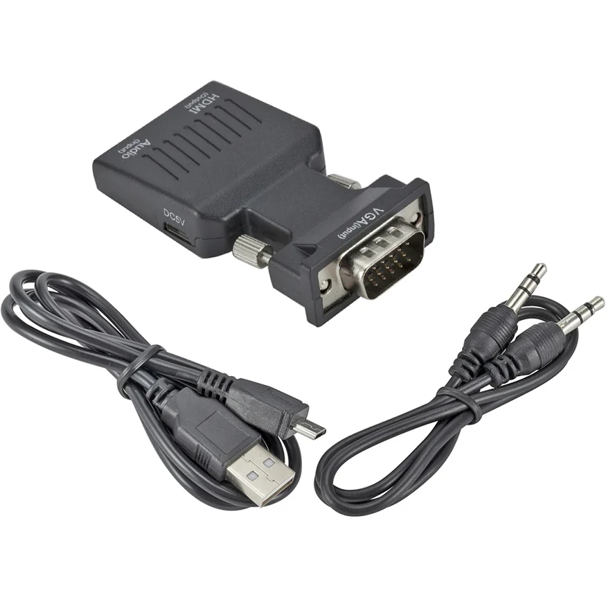 Grwibeou vga para hdmi conversor adaptador 1080p adaptador vga para computador portátil para hdtv projetor vídeo áudio hdmi-compatível com vga