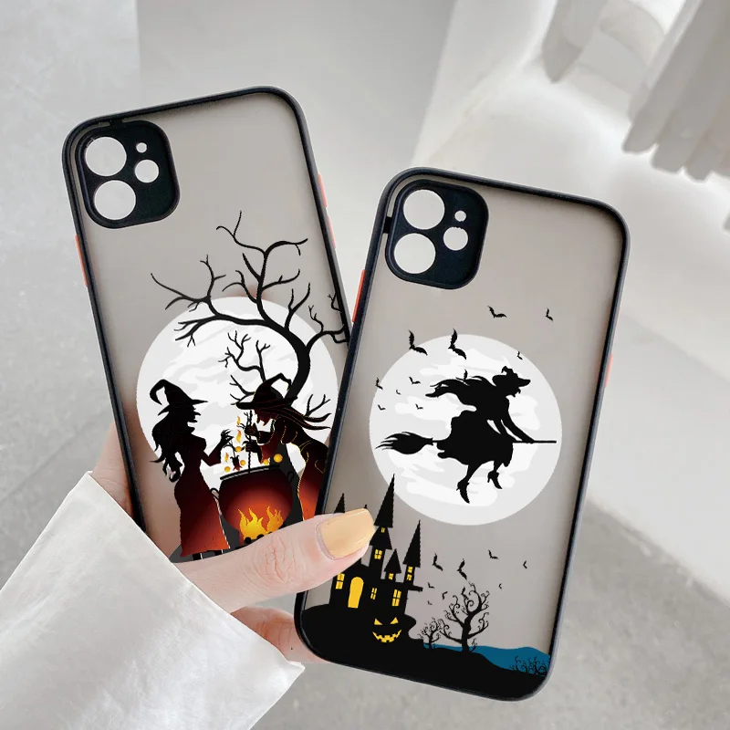 Witch Riding Broom Camera Protection Phone Cases For iPhone XR XS X 16 15 14 11 13 12 Pro Max 8 7 Plus SE Shockproof Back Cover
