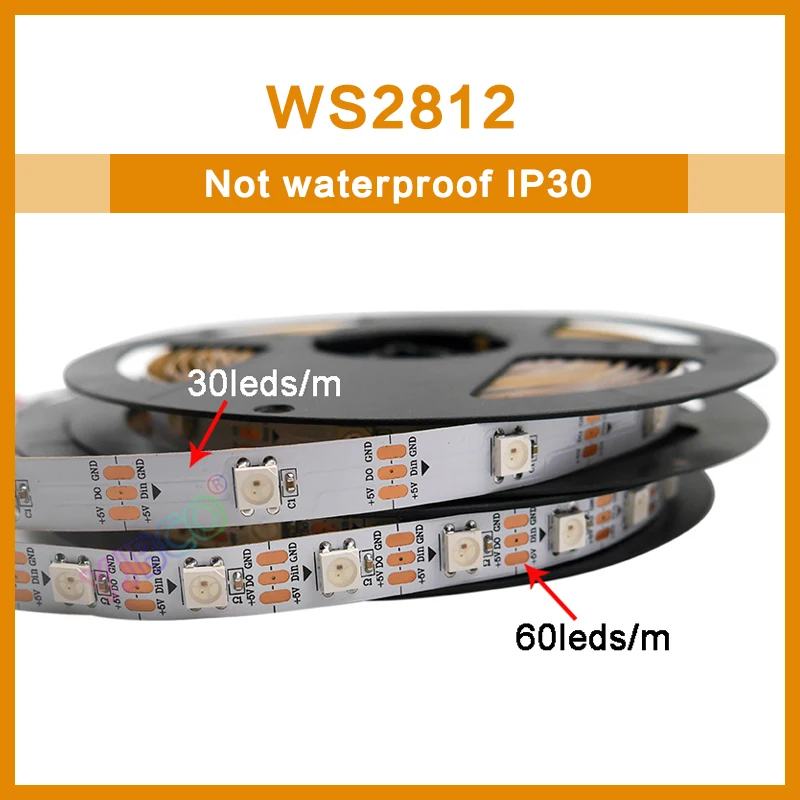 WS2812B 1m 2m 3m 5m WS2812 LED Strips, Intelligent Individually Addressable RGB Lights, Black/White PCB DC5V TV Backlight Led Ta