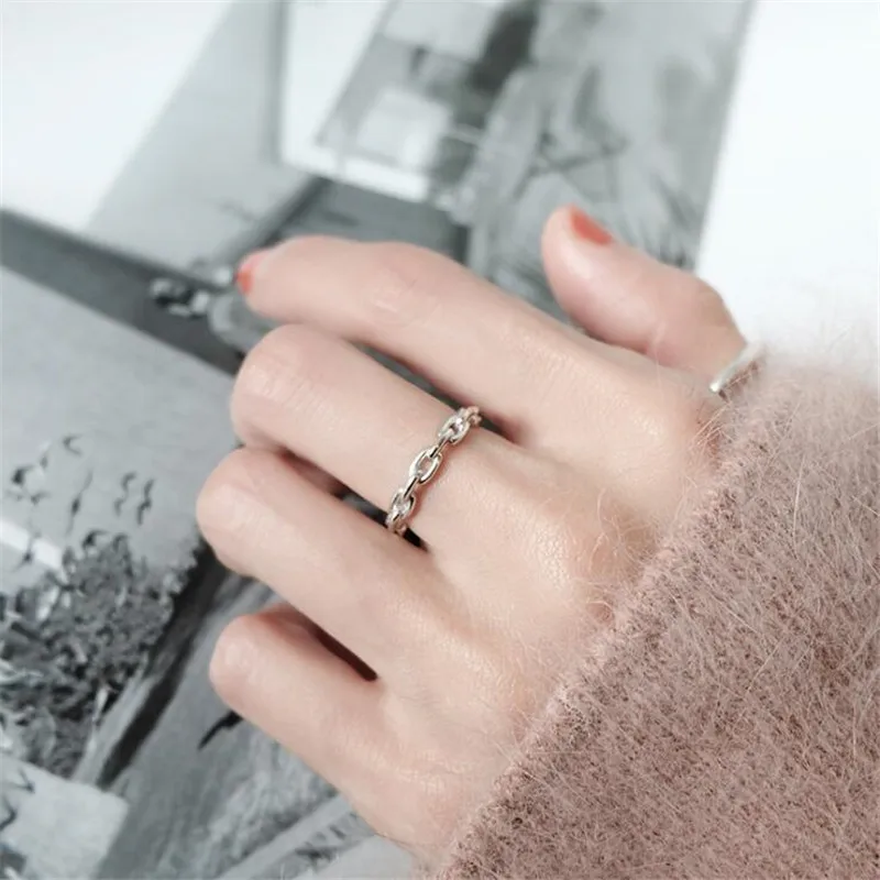 Women's 925 Sterling Silver Chain Shaped Adjustable Ring