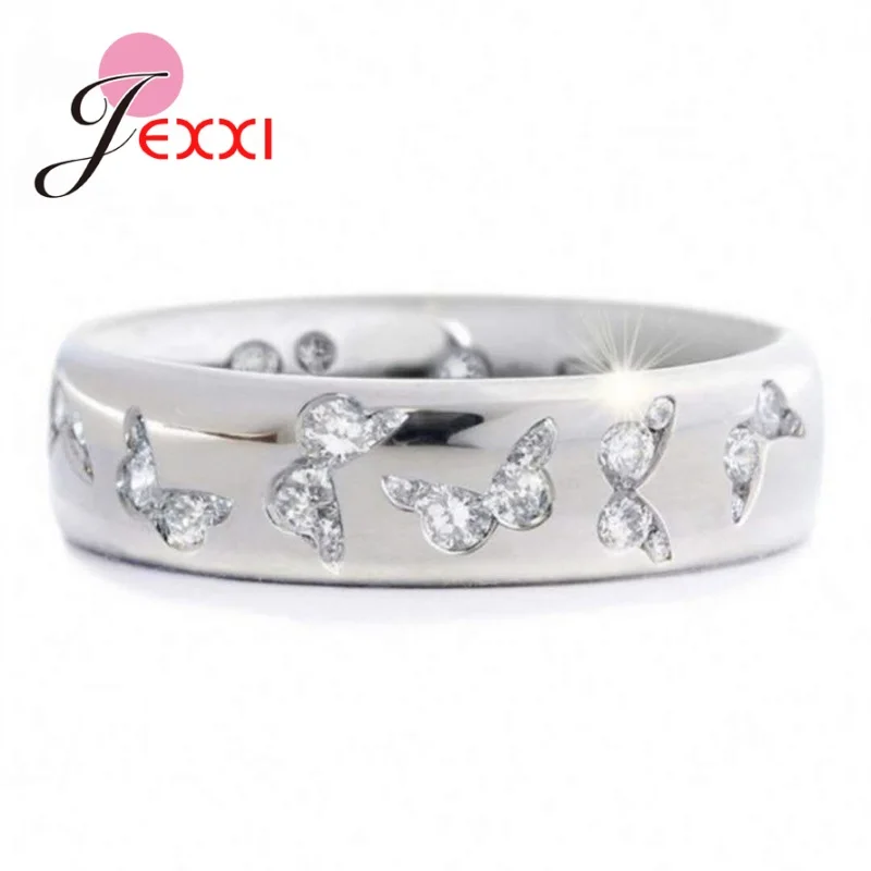 New Design Genuine 925 Sterling Silver Needle Shinning Crystal Finger Rings For Women Butterfly Image Engagement Wedding Jewelry