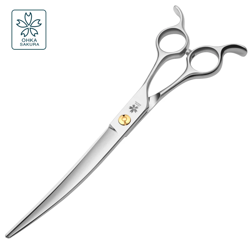 Professional pet beauty scissors solid tail curved scissors 7.5 inch 8 inch forehand and backhand can be used dog grooming tools