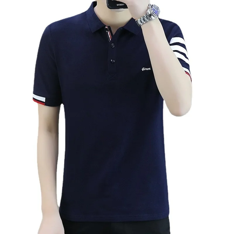 Summer New High-Quality Men's Polo Shirt Fashion Comfortable Solid Color Casual Business Short-Sleeved Small Fresh Breathable