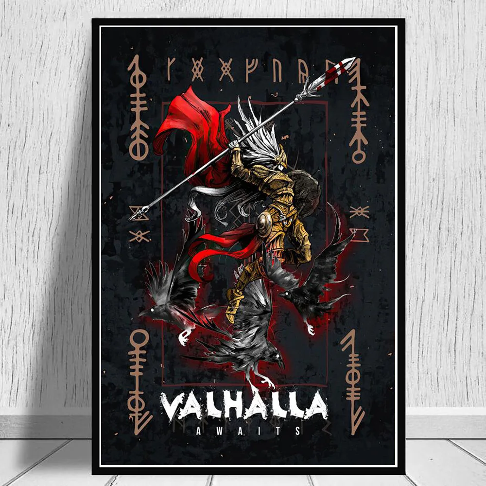 Asgard Norse Mythology God Canvas Wall Art - Odin Thor Prints for Living Room Decor - Mythological Poster Painting