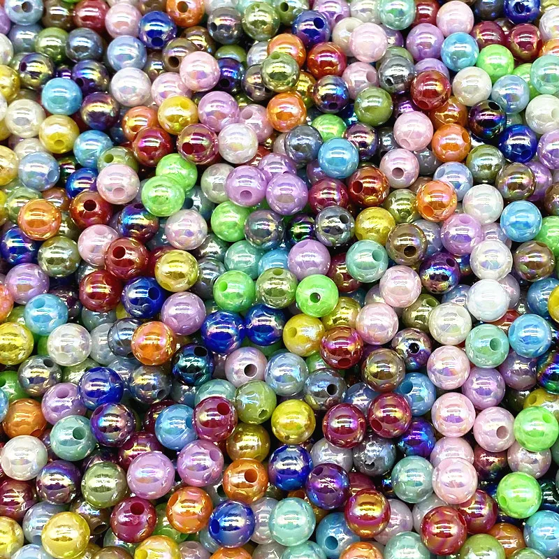 6 8 10mm AB Color Plating Acrylic Beads Loose Spacer Round  Garment  Jewelry Making DIY