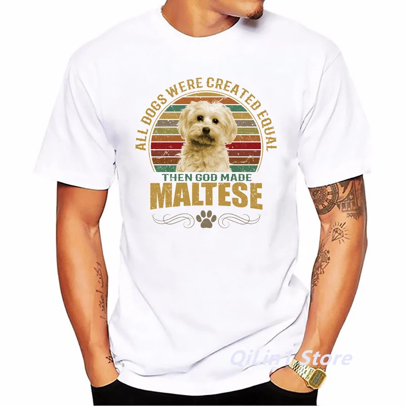 

Summer 2024 Vintage Men's Tshirt Maltese Dog Print Graphic T Shirts Male White Short Sleeve Casual T-Shirt Homme Top Tee Camisas