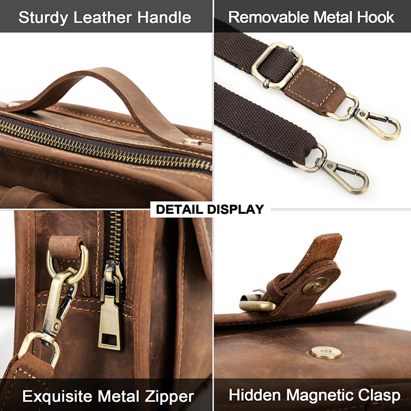 Imagem -05 - Crazy Horse Couro dos Homens Bolsas de Ombro Casual Homem Pequena Bolsa para 7.9 Ipad Crossbody Bolsa do Telefone Portátil Masculino Bolsa do Mensageiro