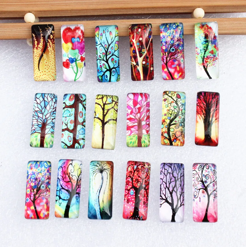 10x25mm Random Mixed Life Tree Rectangle Glass Cabochon Dome Flatback Photo Tray Blank Base DIY Making Accessories 10pcs