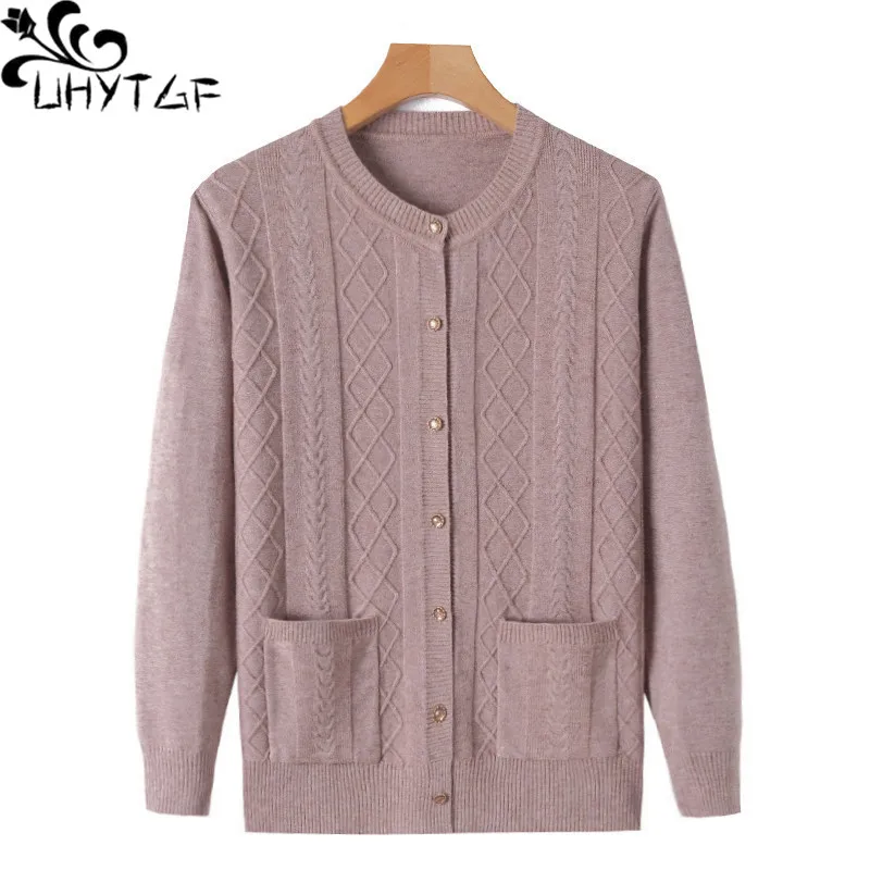 UHYTGF Knitted Spring Autumn Sweater Womens Fashion Single Breasted Cardigan Female Jacket Elasticity Wild Casual Tops Lady 1330