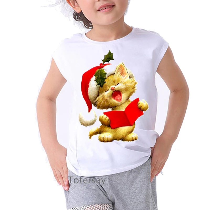 2021 verão topos para meninas bonito natal gato amor leitura impressão t camisa meninas crianças roupas kawaii crianças camiseta tumblr topos