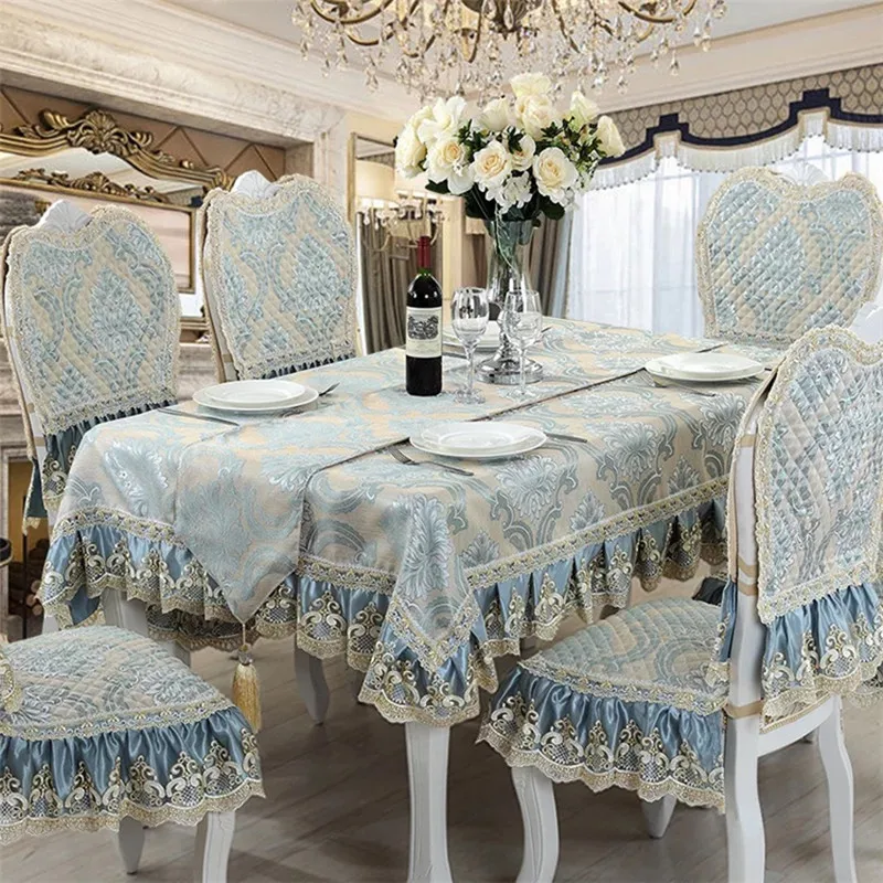 8Pcs/Set European-Style Luxury Lace Embroidery Tablecloth Table Runner Chair Cover Cushion Set, Noble And Elegant, Home Boutique