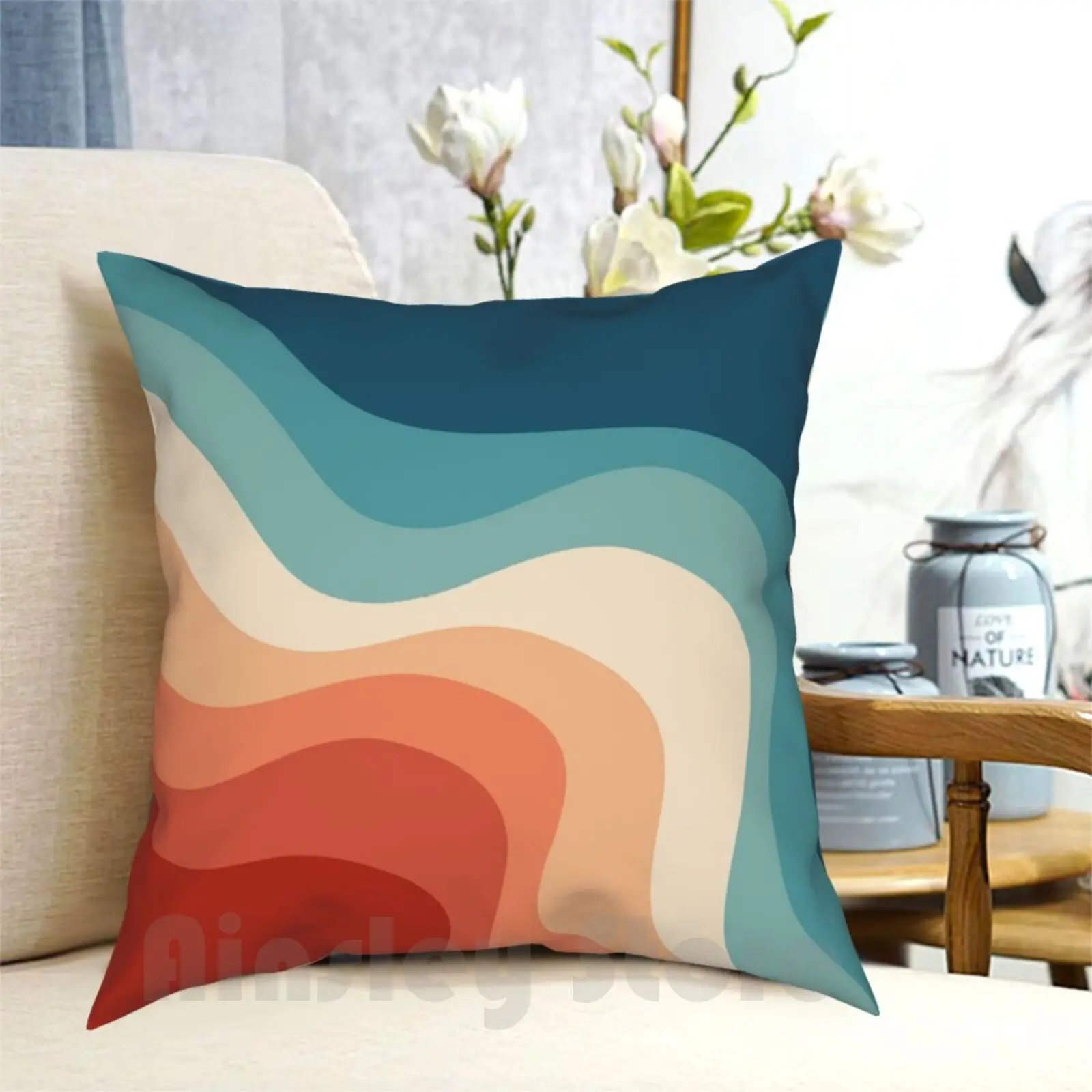 

Retro Style Waves Pillow Case Printed Home Soft DIY Pillow Cover Retro Waves Waves Retro Stripes Striped Lines Colorful