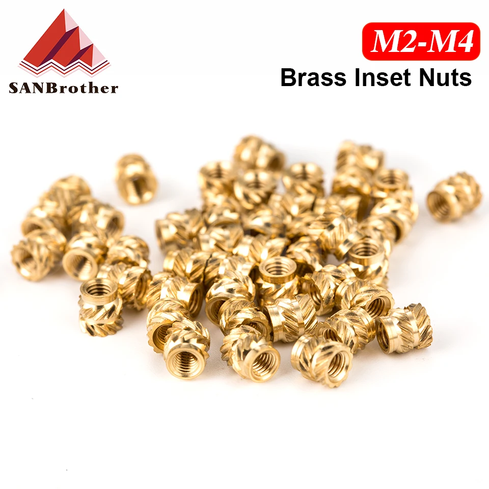 100 Pcs Hot Melt Inset Brass Nuts M2 M2.5 M3 M4 Female Molding Knurled Injection Copper Nut for 3D Printed Parts